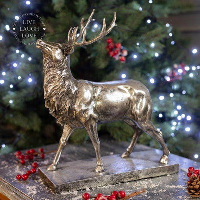 Silver Stag Ornament On Base ***Second*** - LIVE LAUGH LOVE LIMITED