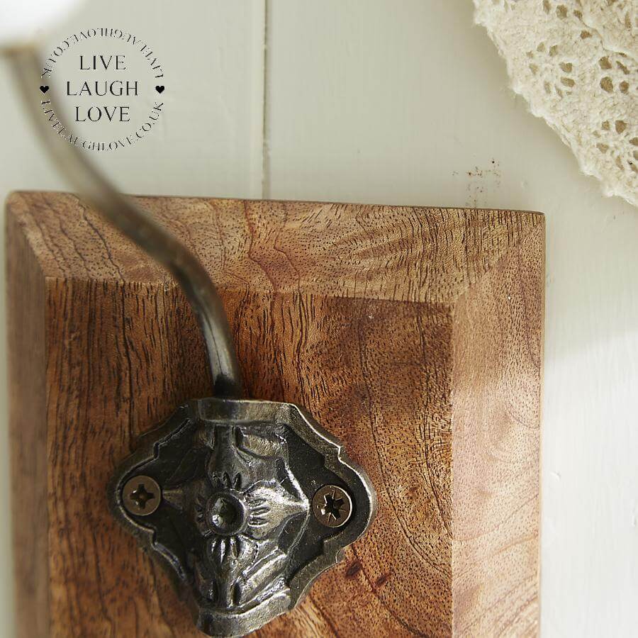 Single White Hook On Wooden Base - LIVE LAUGH LOVE LIMITED