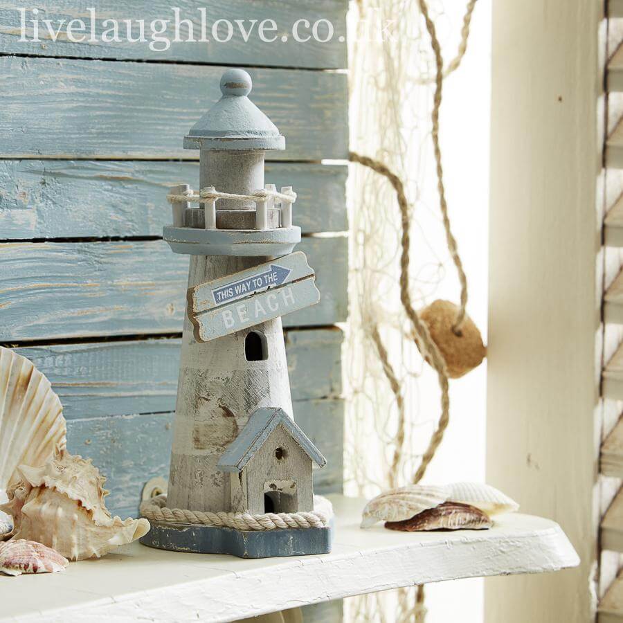 "This Way To The Beach" Rustic Wooden Lighthouse - LIVE LAUGH LOVE LIMITED