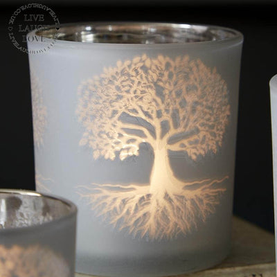 Tree Of Life Antique Silver Tea Light Holders - Set Of 3 - LIVE LAUGH LOVE LIMITED