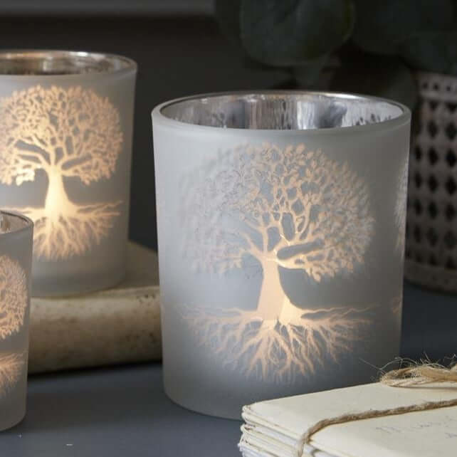 Tree Of Life Antique Silver Tea Light Holders - Set Of 3 - LIVE LAUGH LOVE LIMITED