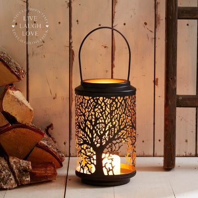 Tree of Life Black and Gold Lantern - LIVE LAUGH LOVE LIMITED