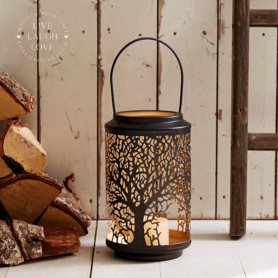 Tree of Life Black and Gold Lantern - LIVE LAUGH LOVE LIMITED