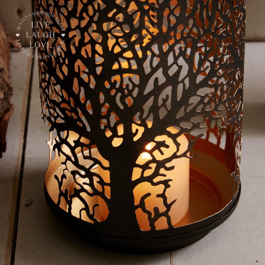 Tree of Life Black and Gold Lantern - LIVE LAUGH LOVE LIMITED