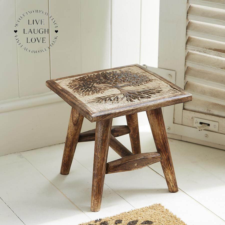 Tree Of Life Carved Stool - LIVE LAUGH LOVE LIMITED