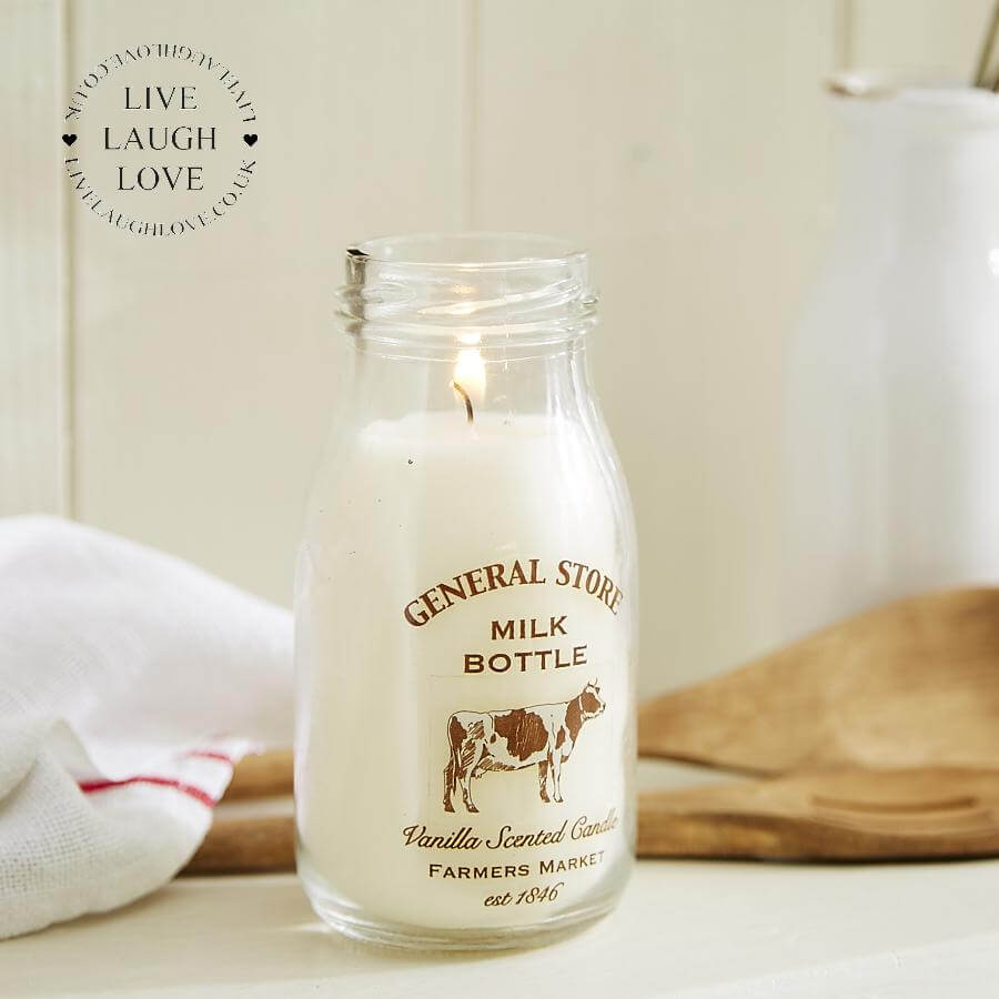 Vanilla Scented Milk Bottle Candle - LIVE LAUGH LOVE LIMITED