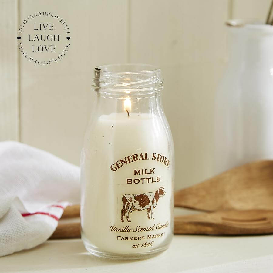 Vanilla Scented Milk Bottle Candle - LIVE LAUGH LOVE LIMITED