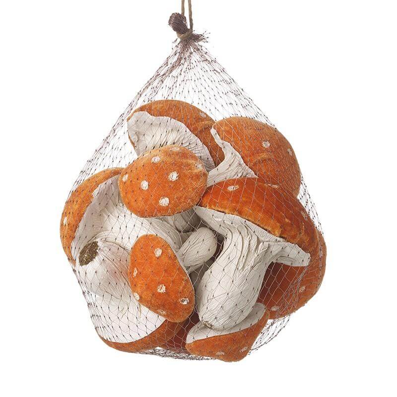 Velvet Orange Toadstools In Net Bag - LIVE LAUGH LOVE LIMITED