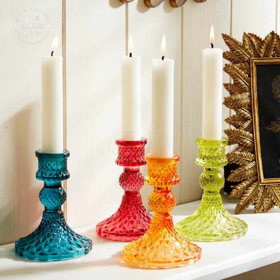 Vibrantly Coloured Glass Candleholders - Set of 4 - LIVE LAUGH LOVE LIMITED