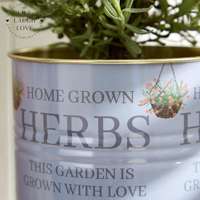 Vintage Country Style Storage Tin - Home Grown Herbs - LIVE LAUGH LOVE LIMITED