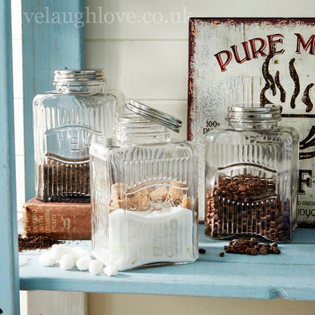 Vintage Glass Jars set of 3- Tea, Coffee and Sugar - LIVE LAUGH LOVE LIMITED