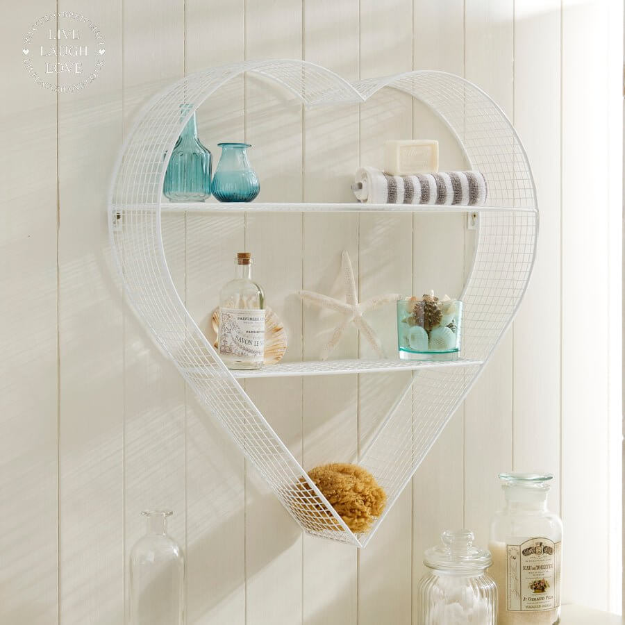 White Wire Heart Shelves 63cm - LIVE LAUGH LOVE LIMITED