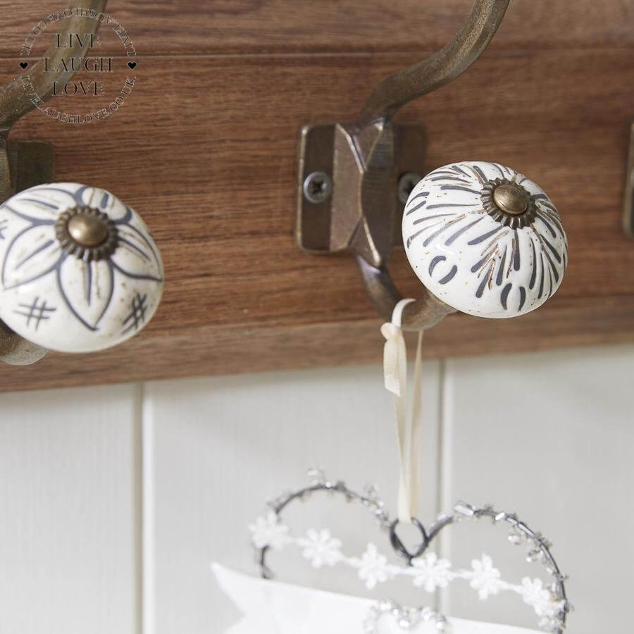 Wooden Backed Wall Hooks W Decorative Ceramic Knobs