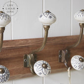 Wooden Backed Wall Hooks W/ Decorative Ceramic Knobs - LIVE LAUGH LOVE LIMITED
