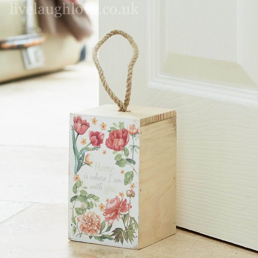 Wooden Block Door Stop - Home Is Where... - LIVE LAUGH LOVE LIMITED