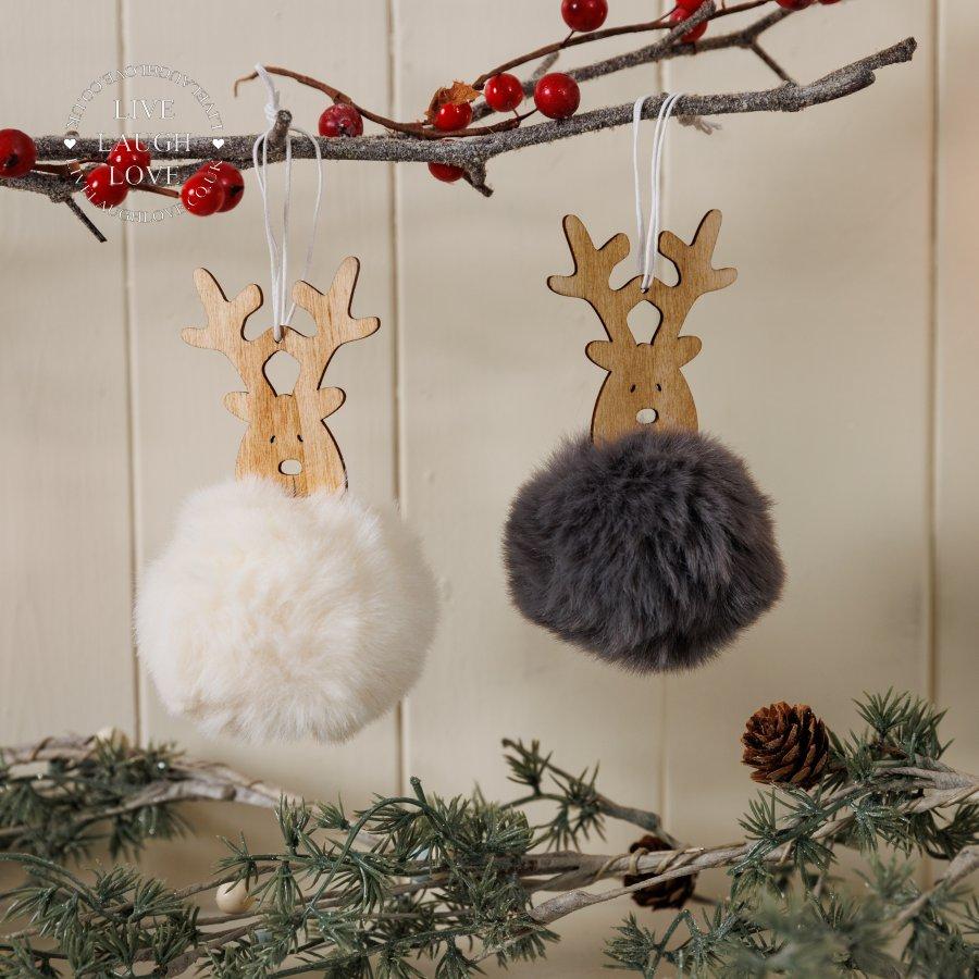 Wooden Reindeer Heads With Pompom Bodies - LIVE LAUGH LOVE LIMITED