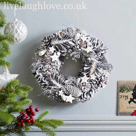 Woodland Snow Wreath W/ Natural Stars (30cm) - LIVE LAUGH LOVE LIMITED