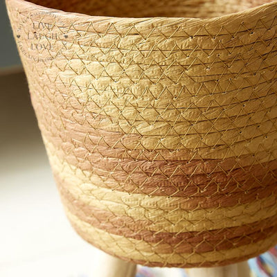 Woven Storage Baskets On Wooden Legs - LIVE LAUGH LOVE LIMITED