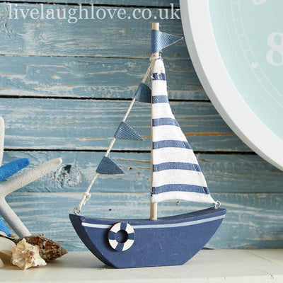 Yacht Shelf Sitter With Bunting - Blue - LIVE LAUGH LOVE LIMITED